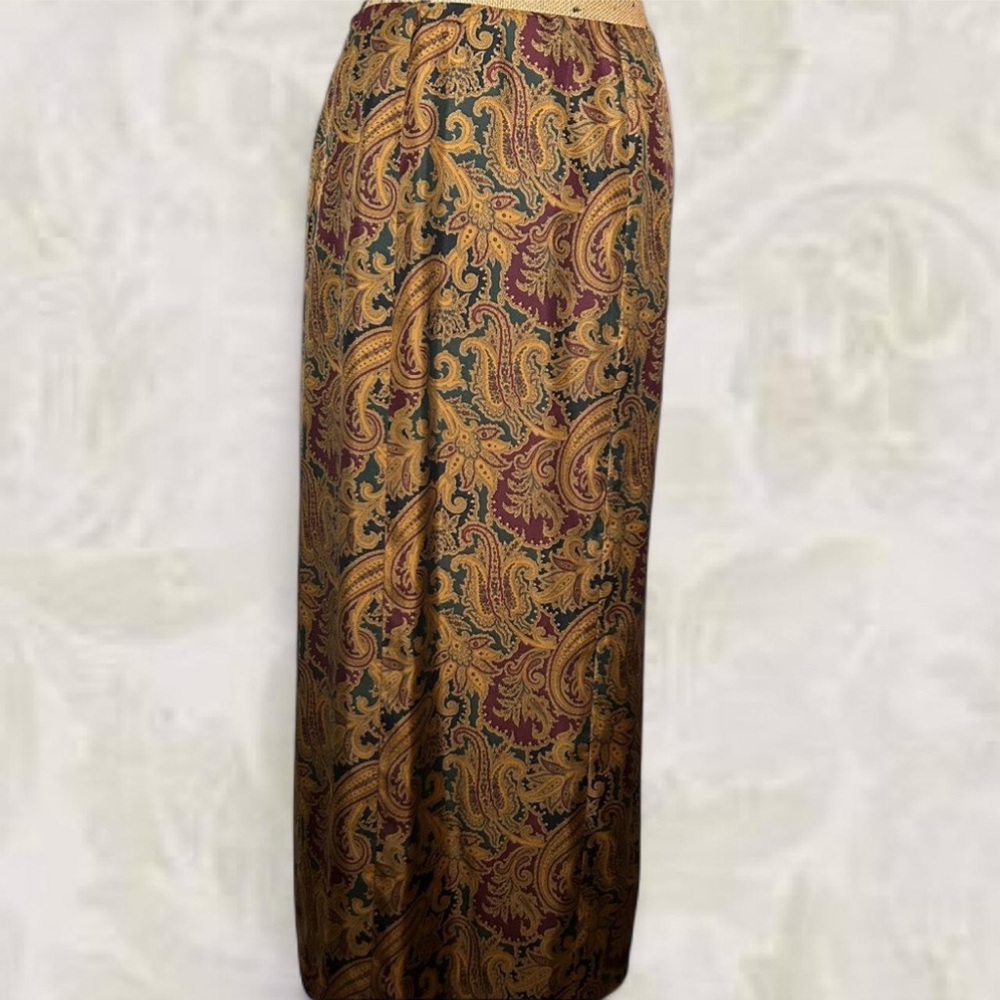 Vintage DKNY 100% Silk Paisley Maxi Skirt Size 12 Boho Luxe